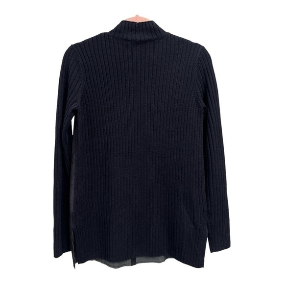 Tory Burch Navy Molly Leather Wool Ribbed Mockneck Sweater Size XS - Picture 6 of 12
